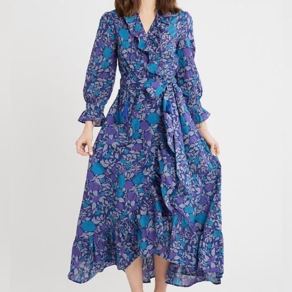 Mille Dress Simone Floral Ruffle Cotton Wrap Maxi Sz M - Picture 1 of 11